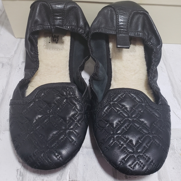 UGG Shoes - UGG Black Quilted Leather Slippers
